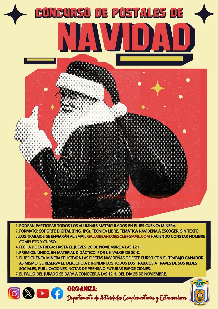 🎅✨ 𝗖𝗢𝗡𝗖𝗨𝗥𝗦𝗢 𝗗𝗘 𝗣𝗢𝗦𝗧𝗔𝗟𝗘𝗦 𝗡𝗔𝗩𝗜𝗗𝗘𝗡̃𝗔𝗦 𝟮𝟬𝟮𝟱 | El IESCM te invita a participar un año más en nuestro tradicional Concurso de Postales Navideñas 🎨 ¡Demuestra tu creatividad, tu espíritu navideño y tus ganas de compartir ilusión estas fiestas!