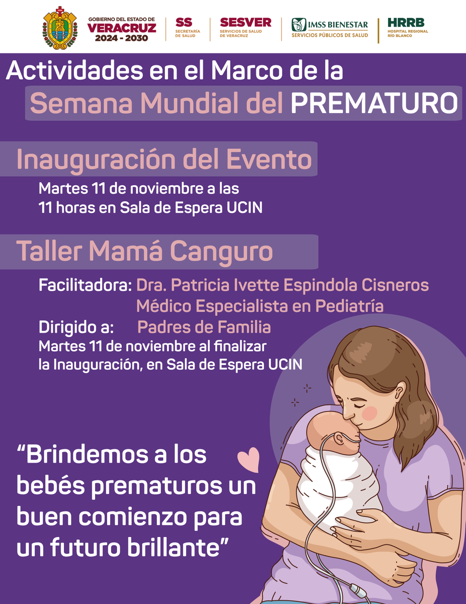 Ens_HRRB's tweet image. El martes 11 de noviembre se llevará a cabo la Inauguración de la
Semana Mundial del Prematuro y el Taller "Mamá Canguro"
"Brindemos a los bebés prematuros un buen comienzo para un futuro brillante"
#HRRB