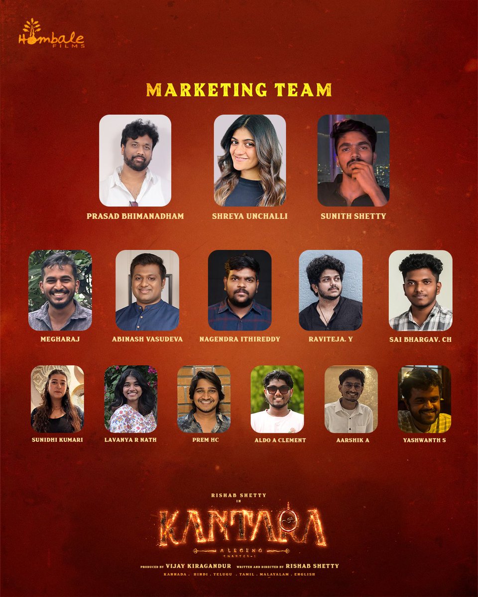 hombalefilms's tweet photo. The Force Behind #Kantara ❤️‍🔥

Thank you to our Marketing &amp; Brand Partners and our own in-house marketing team for powering the #KantaraChapter1 journey. https://t.co/M7sKVvGGID
