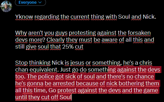 A question and statement regarding the situation

I'll note again: I'm not defending Soul

You guys gotta realize that the Devs need to be confronted out for this stuff too. 
Also next time, let Schlep or Ruben handle these things, not pedophiles

#Forsaken #forsakenroblox #RTC