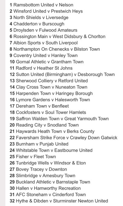 Image displays a numbered list of 16 football match fixtures for the FA Vase 3rd Round. Each entry pairs two team names such as Wansford United versus Prescot Cables in position 1 and Hythe Town versus Sheppey United in position 16. The text is presented in a simple black font on white background with clear spacing between lines.