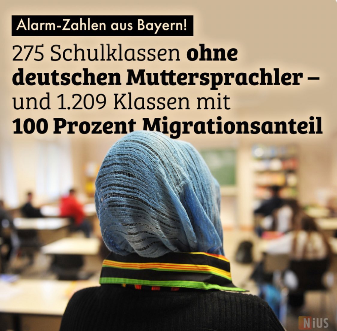 Pauline__Voss's tweet image. Schock-Zahlen aus Bayern: In 275 bayerischen Regelklassen sitzt kein einziges Kind mit deutscher Muttersprache. In 1.209 Klassen liegt der Anteil der Schüler mit Migrationshintergrund bei 100 Prozent. Insgesamt 10.555 Regelklassen an allgemeinbildenden Schulen in Bayern bestehen…