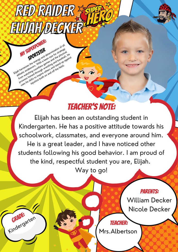 🌟 We are proud of our Superhero Elijah! Celebrating you as this week's Student of the Week! 🎊
