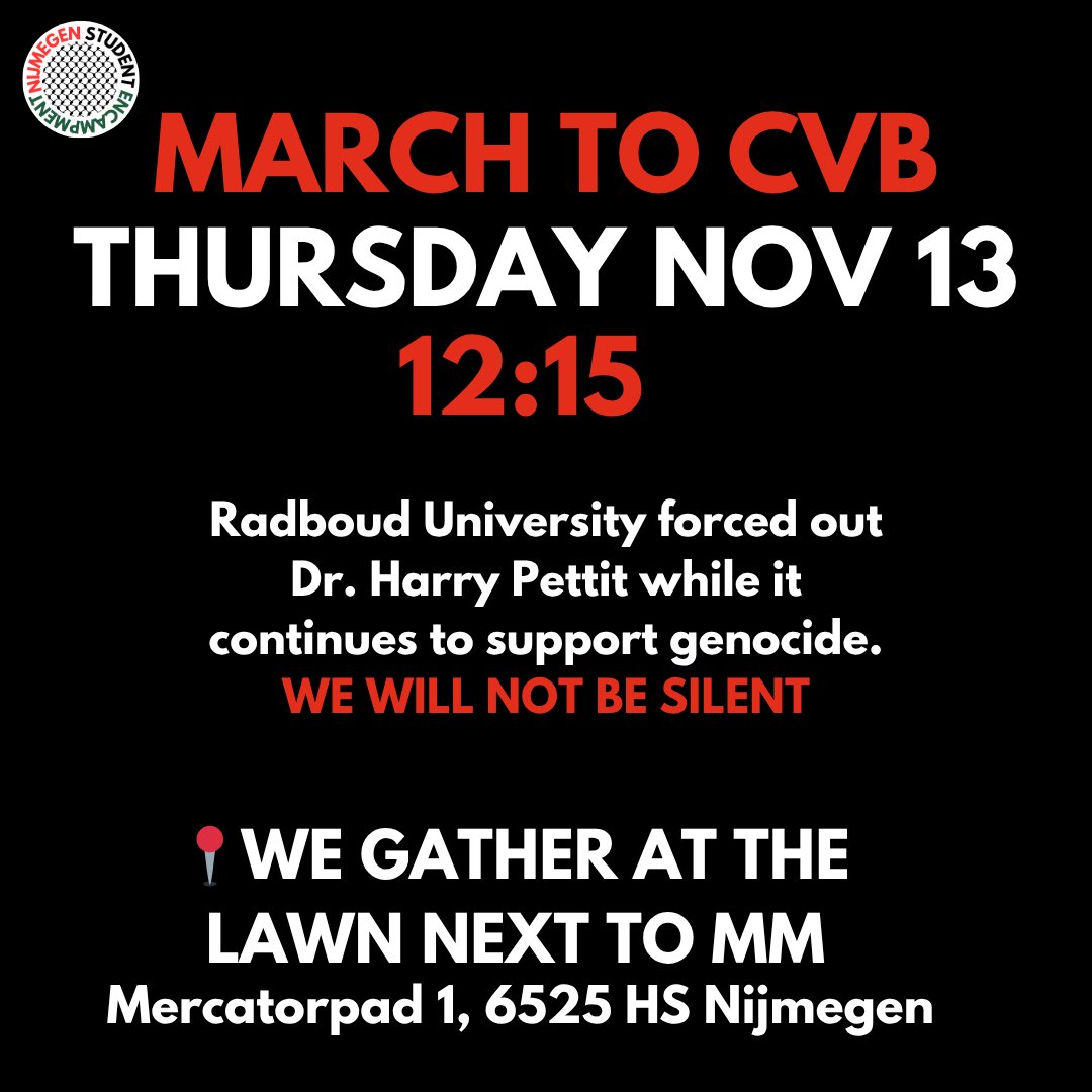 Students at Radboud University have now announced a protest on Thursday to show support for me, and to protest against the caving of the university to Zionist lobbying more broadly. These students were crucial in giving me the courage to not give an inch to the repression.