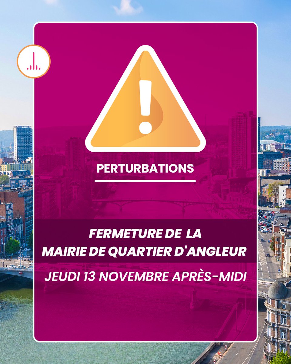 📢 Fermeture exceptionnelle : La mairie d'Angleur sera fermée jeudi 13/11 après-midi 🕒. 💻 Effectuez vos démarches en ligne ici ⤵️ liege.be/fr/vie-communa… ℹ️ Plus d'infos ⤵️ liege.be/fr/vie-communa…