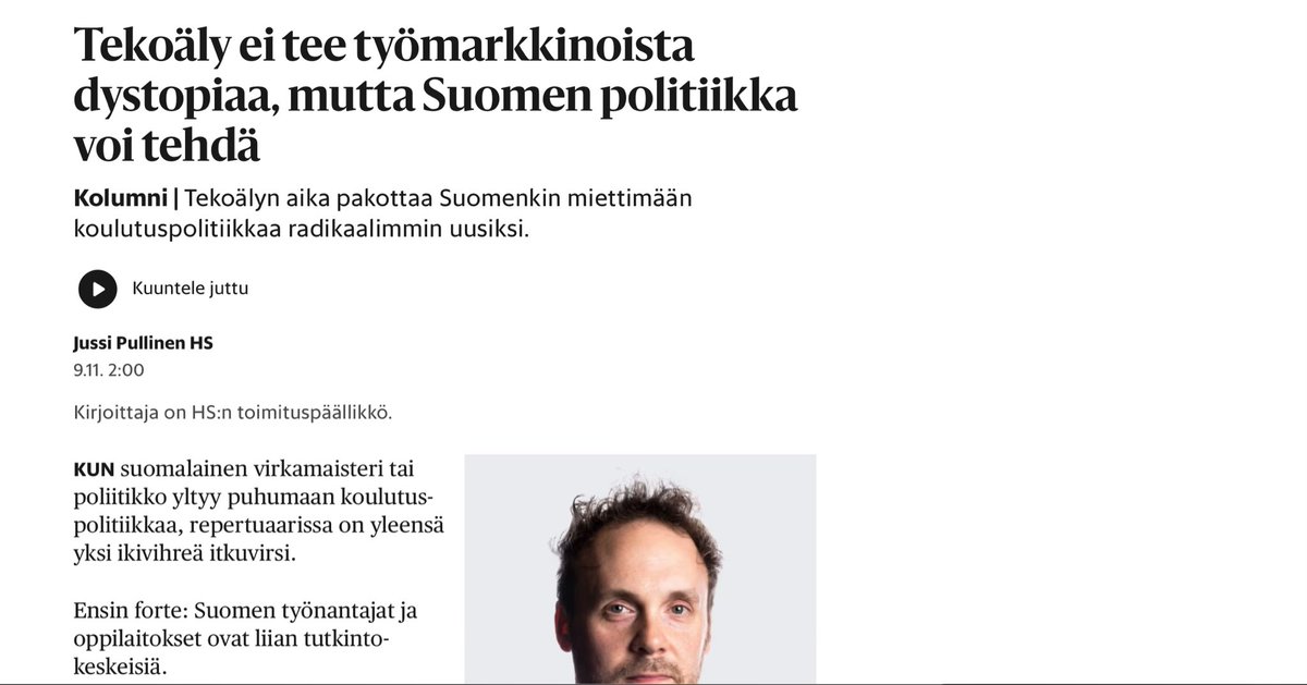Kiinnostavassa @jussipullinen kolumnissa oli muutama kohta, jota kovasti ihmettelin. Olen nähnyt samoja juttuja muuallakin, joten kirjasin tähän pari ihmettelyni aihetta.

1 Pullinen kehuu Palantir-yhtiön uutta ohjelmaa, jossa ihmisiä on rekrytoitu suoraan lukiosta yliopiston
