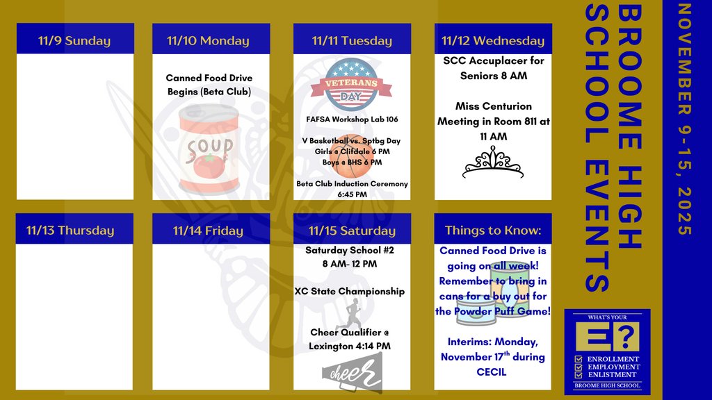 Broome High School Events, November 9-15, 2025
#ConquerandPrevail