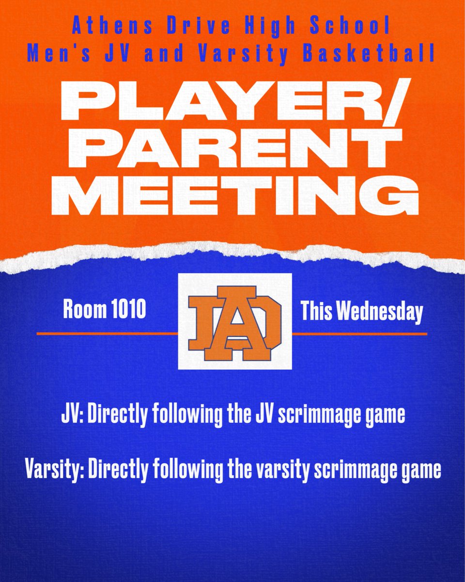 Parent meeting this Wednesday after the scrimmage. Follow your team/coach down to room 1010.