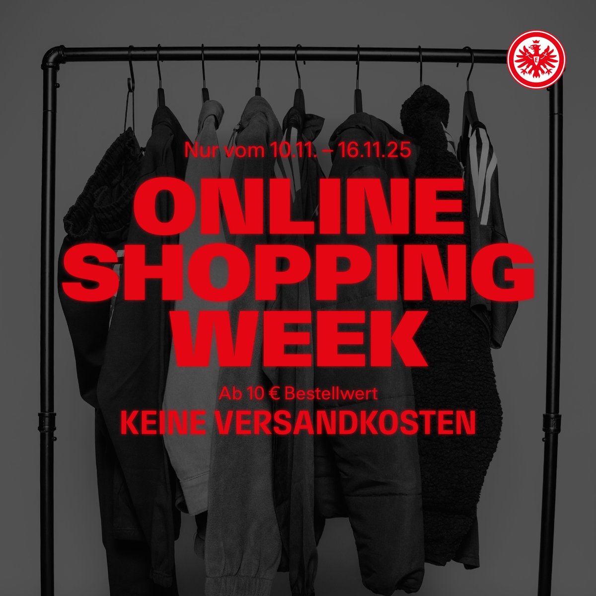Eintracht's tweet photo. 𝗦𝘁𝗮𝗿𝘁𝘀𝗰𝗵𝘂𝘀𝘀 für die Online Shopping Week! 💥

Schnapp dir deine Lieblings-Deals:
🛒 https://t.co/cXIWdDApis

#SGE https://t.co/4ZSo9rKKkz