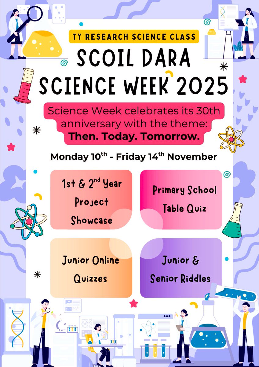 scoildara's tweet image. 🔬 Science Week is here! 🌍
Join us as we celebrate discovery and innovation with a week full of fascinating events, hands-on activities, and creative experiments. Get curious, get inspired, and explore the wonders of science! 🧬✨
#ScienceWeek #STEM #Innovation #Discovery