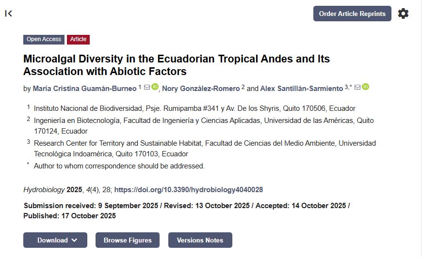 🆕Nueva investigación revela la diversidad de microalgas en los lagos andinos del Ecuador 🇪🇨

Un reciente estudio documenta la notable diversidad de microalgas presentes en 28 lagos y lagunas del Ecuador, y analiza su relación con factores ambientales abióticos en los frágiles