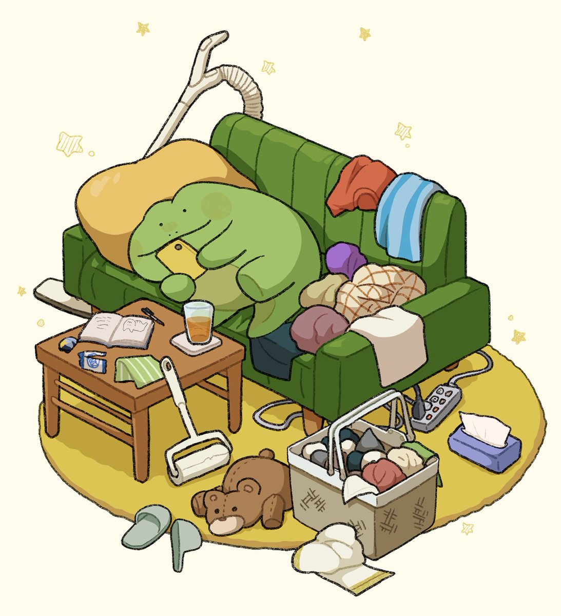 sasimigaumai's tweet photo. 休日のワニ🧹📱🐊 https://t.co/XhcM09YZI9