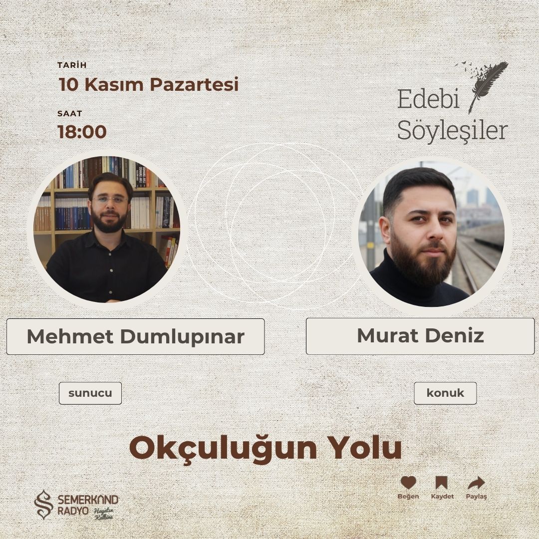 Semerkandradyo's tweet photo. Edebi Söyleşiler'de bu hafta Mehmet Emin Vahîd Paşa'nın Okçuluğun Yolu kitabı yazar Murat Deniz'le konuşuluyor.

Mehmet Dumlupınar'ın sunumuyla Edebi Söyleşiler bugün 18.00'de Semerkand Radyo'da. https://t.co/AQHN4ThtN8