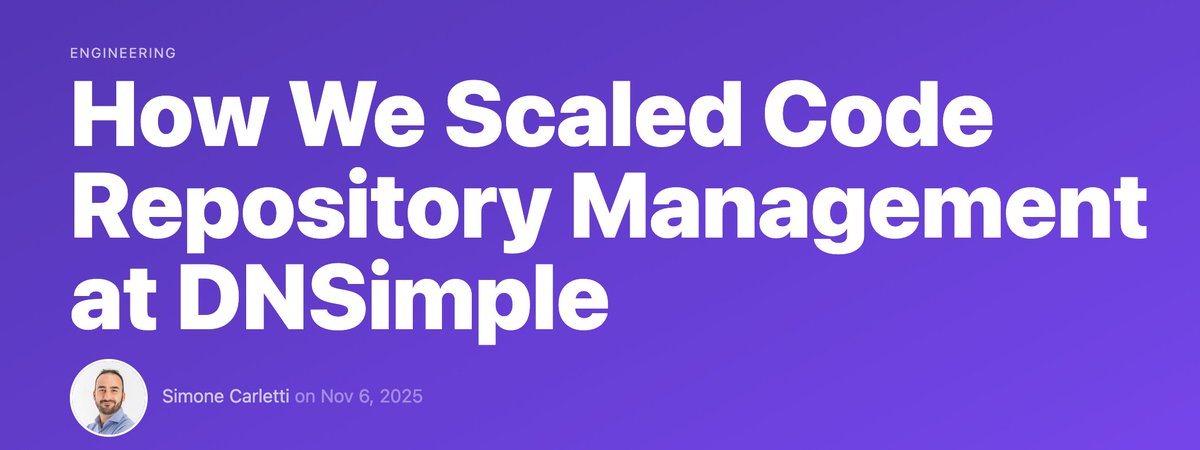 dnsimple's tweet image. Scaling GitHub repo management from manual to automated 🚀 
DNSimple’s journey:
✏️Started with scripts (Repocop)
🤖 Evolved to #Terraform + CI/CD
⚡️Now, every change is automated, reviewed, and scalable
See how we did it:
 blog.dnsimple.com/2025/11/managi…