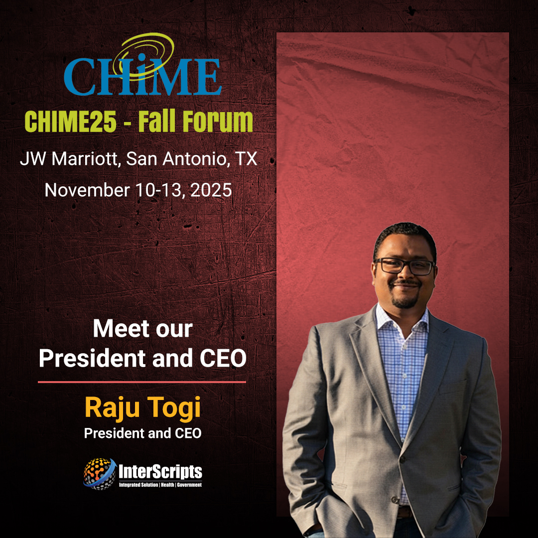 interscripts's tweet photo. San Antonio, here he comes! 

We're excited to share that our President and CEO, Raju Togi, will be at the CHIME 2025 Fall Forum.

If you're at CHIME25, be sure to connect with Raju!

#CHIME25 #DigitalHealth #HealthcareIT #HealthTech #InterScripts #SanAntonio https://t.co/A4CusUgzj2