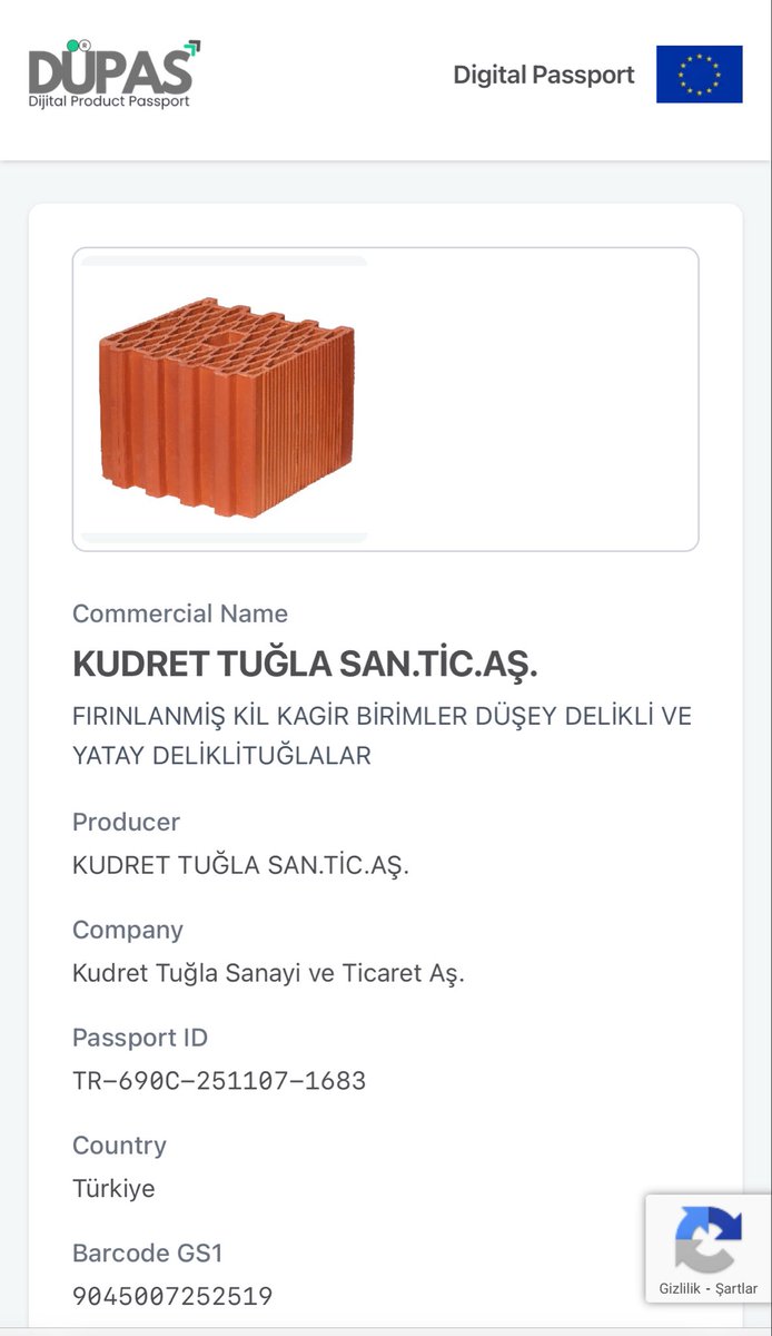 Türkiye de bir ilk olarak Kudret Tuğla ürünü DPP olarak tescil ve kayıt işlemleri tamamlandı ; Ülkemiz adına hayırlı olmasını temenni ederiz 👏🇹🇷🇹🇷