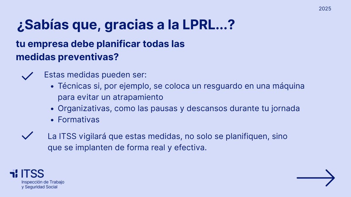 ITSS_INSPECCION's tweet image. 🏛 Hace unos días celebramos los 30 años de la Ley de Prevención de Riesgos Laborales. 
 
⁉️¿Sabías que esta Ley tiene como objetivo fundamental una protección eficaz de la seguridad y salud de las personas trabajadoras❓️ 
 
 📸 Te lo contamos aquí 👇
#LPRL #ITSS