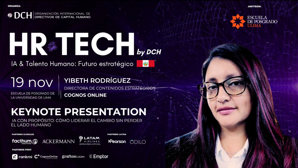 CognosOnLine's tweet image. Está cerca el HR Tech Perú 2025 y es un gusto para nosotros participar de este evento. 

Yibeth Rodriguez, Directora de Contenidos Estratégicos, presentará la ponencia “IA con propósito: Cómo liderar el cambio sin perder el lado humano”.

Más información👇
dch.glueup.com/event/per%c3%b…