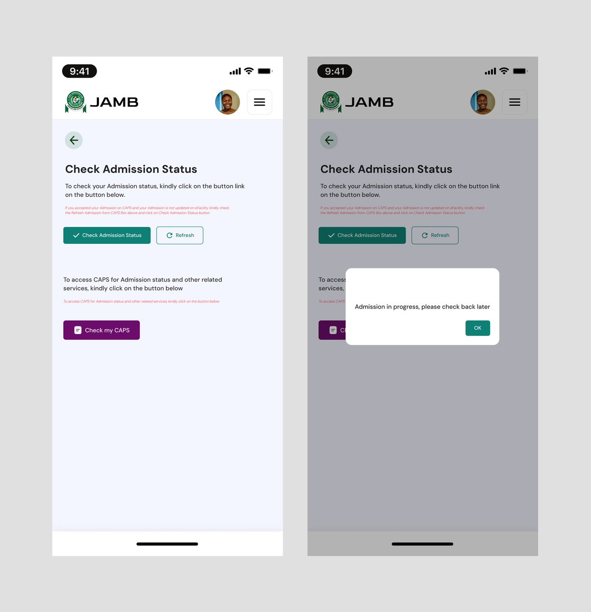 TobiDavidX's tweet image. Back again after a while 👋

I designed more screens for JAMB portal redesign  focusing on the mobile navigation and admission status pages.
Clean, consistent, and accessible because even edutech platforms deserve great design.

#UIDesign #UXDesign #Edutech #Jamb