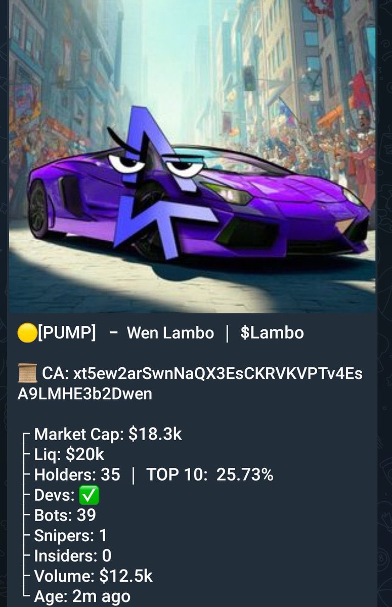 TheSolOracle_'s tweet image. I introduced $Lambo to my private Telegram group at a $18k market cap. 

⛓️ #Solana

Ca:  
xt5ew2arSwnNaQX3EsCKRVKVPTv4EsA9LMHE3b2Dwen