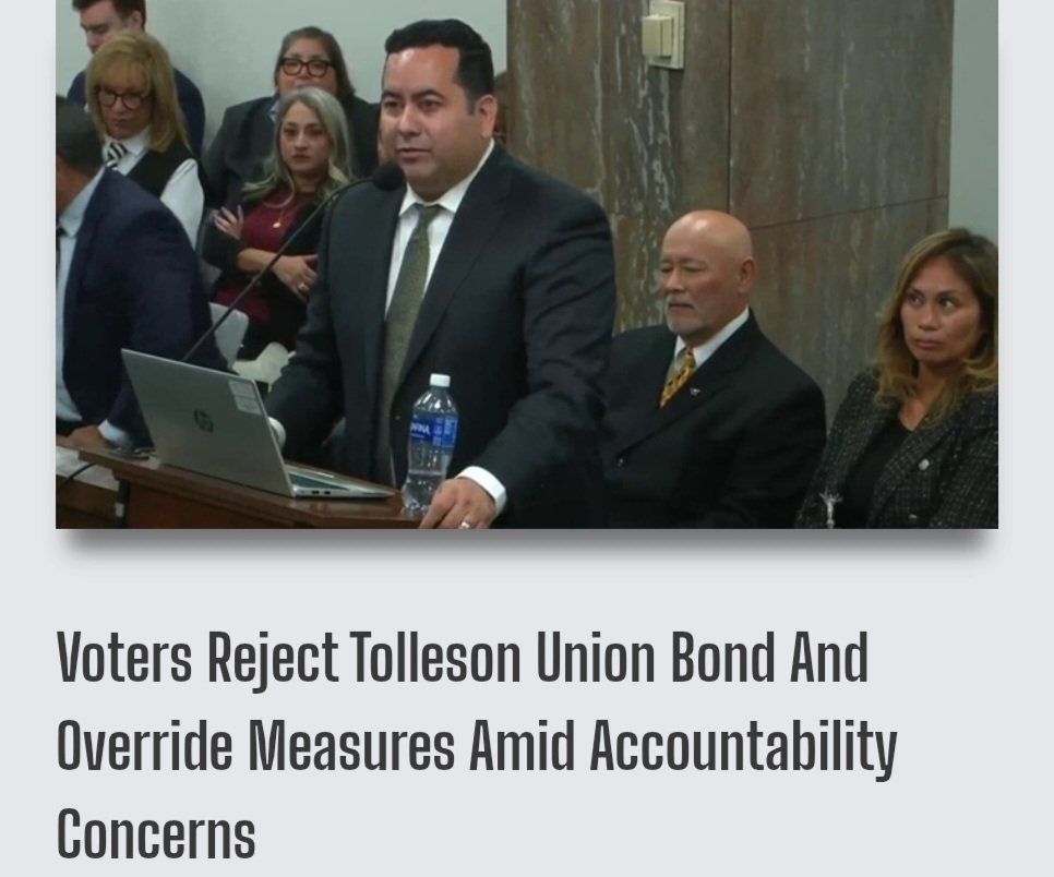 Taxpayers want transparency.

"Voters in the <a href="/TollesonUhsd/">Tolleson Union High School District</a> decisively rejected two funding measures last week, signaling a sharp reversal from past election outcomes and raising new questions about public trust in district leadership." - <a href="/AZFreeNews/">AZ Free News</a>
 
azfreenews.com/2025/11/voters…