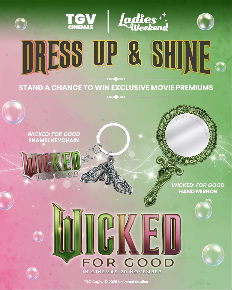 TGVCinemas's tweet photo. Thank Oz, we have some exclusive #WickedForGood merchandise for you and your bestie ππ©·
Put on your best Glinda or Elphaba outfit, join our #TGVLadiesWeekend's Most Wicked Party Of All and stand a chance to bring home these swankified movie premiums π«§πͺ
Don't wait - grab your "Wicked: For Good" party tickets now: https://t.co/ytVM3u0tbH
#WickedMovie #BestDressedAward #Glinda #Elphaba