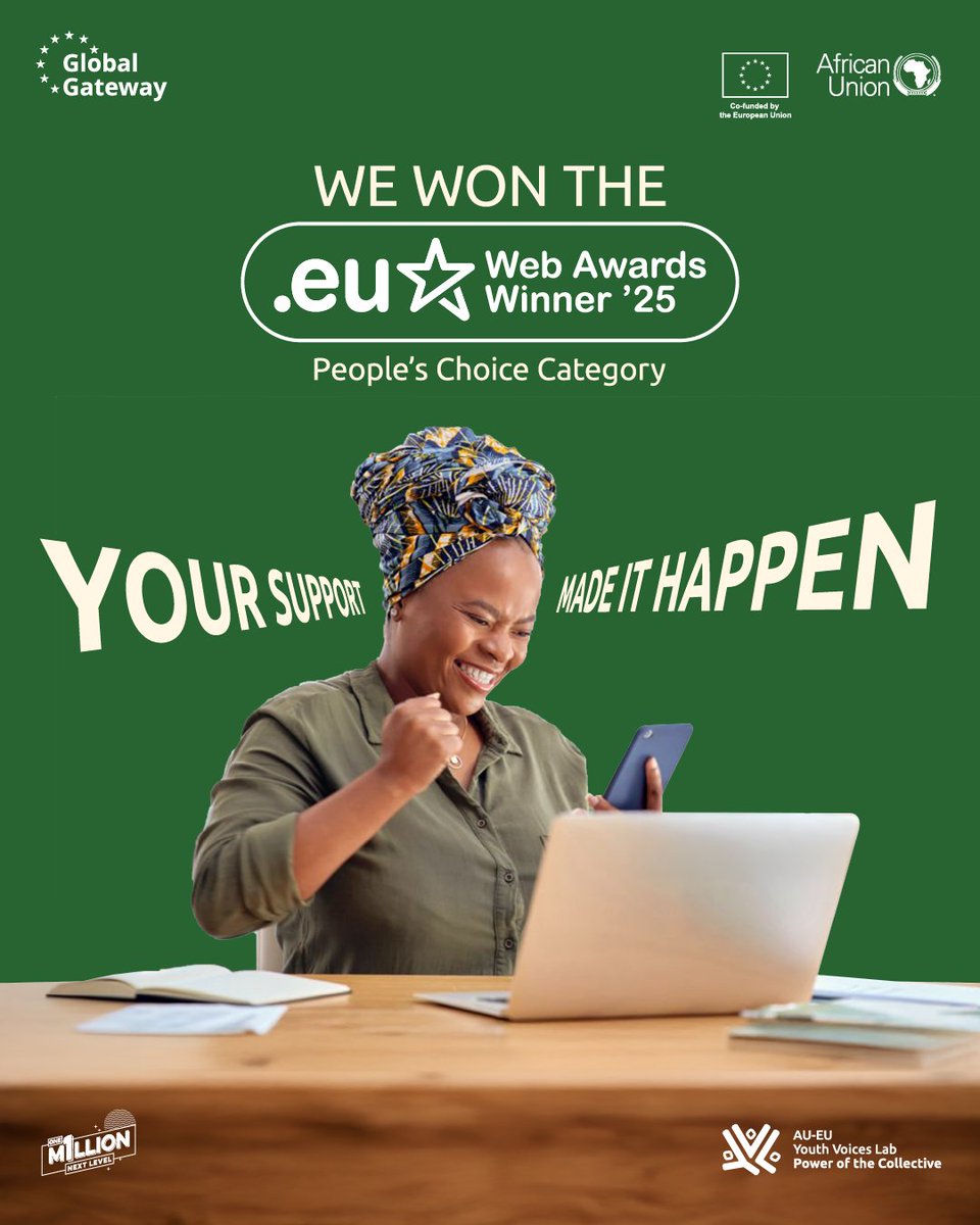 🎉 Together, we made it happen!

🏆The AU-EU Youth Voices Lab has officially won the .EU Web Award in the "People's Choice" category.

🌍 This incredible achievement belongs to our community: young people, partners, and supporters who believe in the power of youth participation,