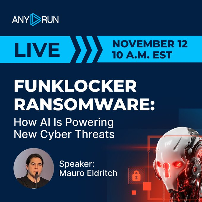 petikvx's tweet image. 🔴 Live stream alert!

Join Mauro Eldritch to dissect FunkLocker; AI-powered #FunkSec ransomware behind 120+ attacks across North America and Asia.

Get actionable insights and learn to detect the full attack chain in minutes.

📷 Time: Nov 12, 3:00 PM UTC…