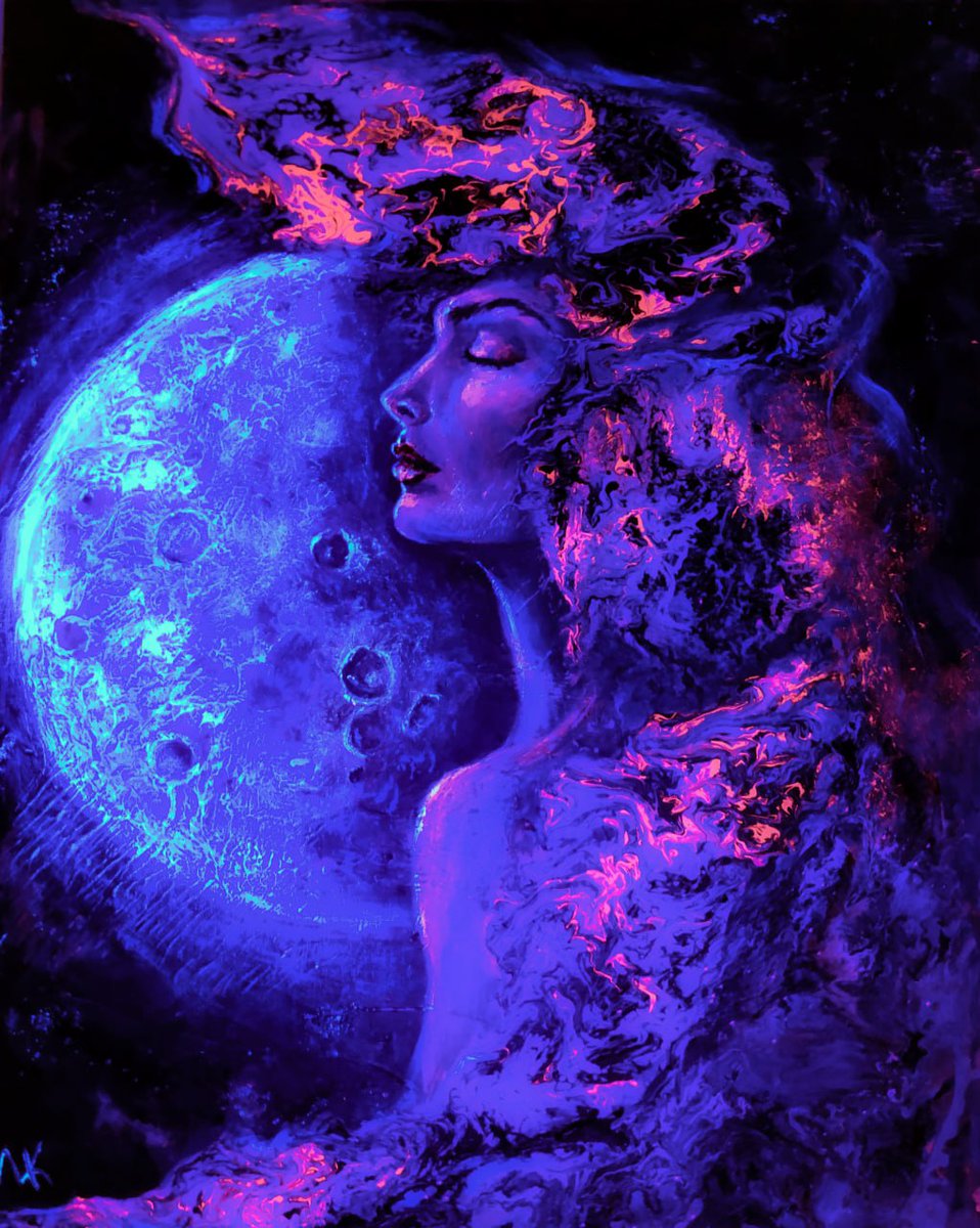 "Lunar Silence" 
from "Luminescence Vibrations" collection on <a href="/foundation/">Foundation 🌐</a>

1/1 Physical Edition
Fluorescent and Luminescent Acrylic Paint on Canvas
Size - 80x65 cm

Physical Artwork Goes to Owner (worldwide shipping is included in price) 

Owner will get 2 in 1 #artworks
Under UV