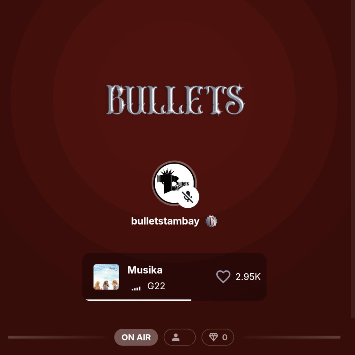 G22StreamVote_'s tweet photo. ๐ด Bulletstambay is now ON AIR!
Stay safe, Bullets! ๐ซ
Tara chill & stream sa Stationhead till midnight? ๐ซถ๐ป
๐ป: https://t.co/DzzlEPrsWQ
#G22 #BulletsTambay https://t.co/wBMVLN3PAc