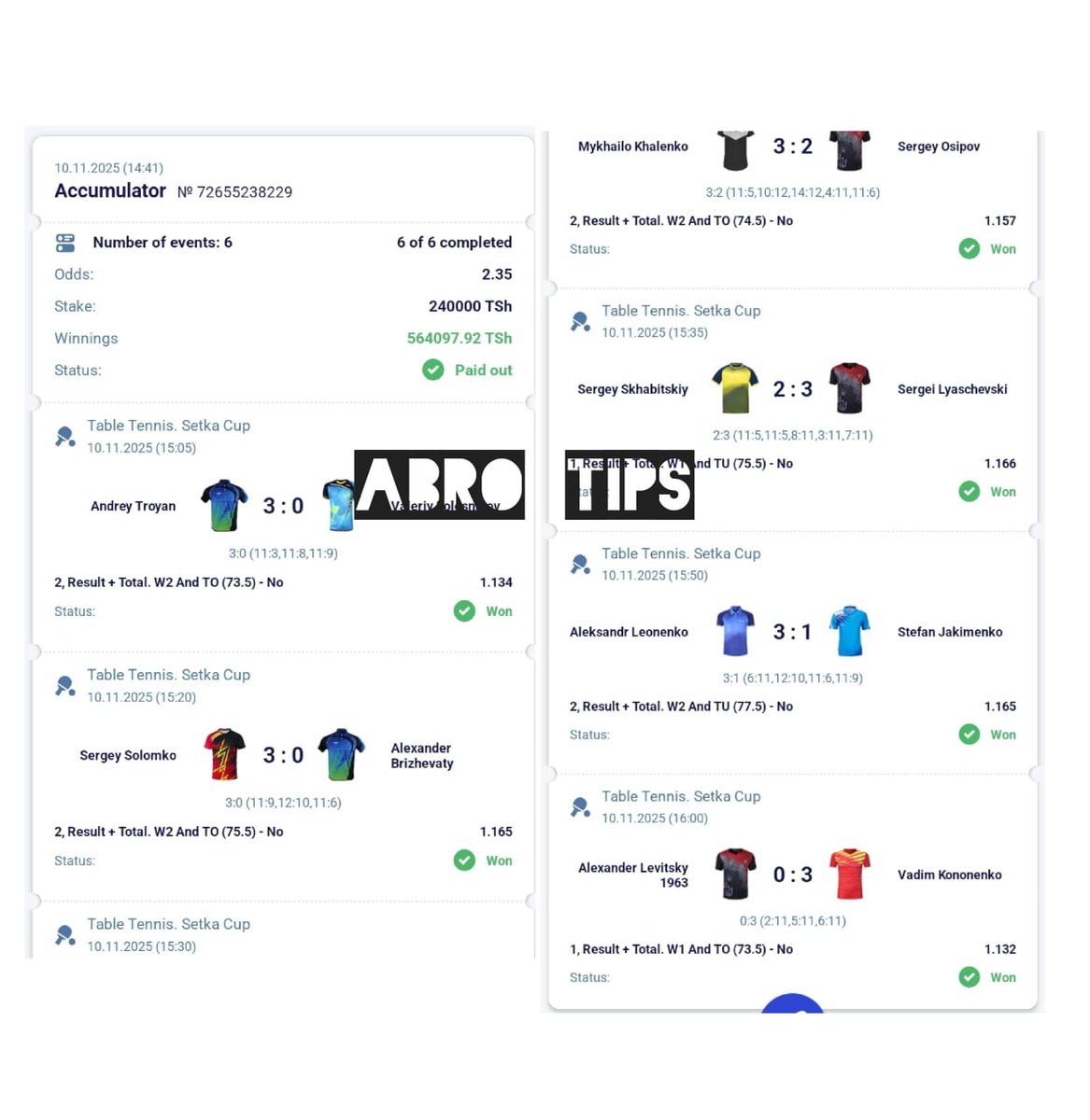 ABROTIPS BOOOOOOM 🔥🔥🔥🔥

TABLE TENNIS ZA MAPEMA 🏓🏓🏓
✅️✅️✅️✅️✅️✅️✅️✅️✅️✅️✅️✅️

💥TSHS 564,000/=

🧿Fungua account yako hapa👇 

🔐paripesa.bet/abrotips

Promocode Jaza ➡️ ABROTIPS

📌WhatsApp link 
abrotips-smart-landing.lovable.app