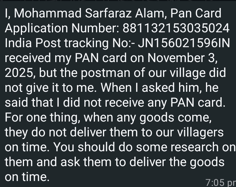 Khanbhai339321's tweet photo. @IndiaPostOffice 
@ProteanEgovTech 
Dispatch Date 30/10/2025 ITEM NOT RECEIVED https://t.co/wrGKVoaNr0