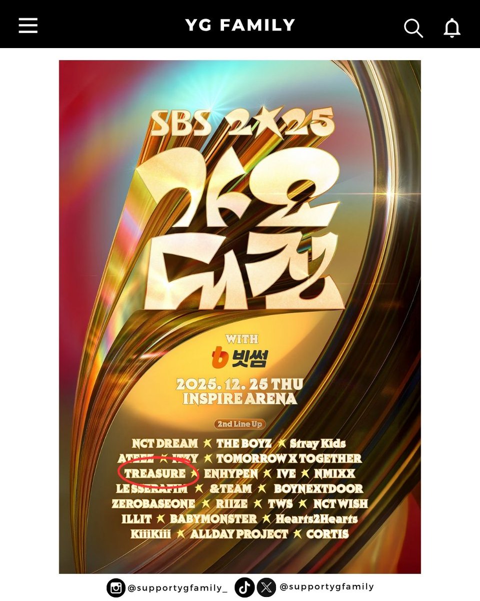 supportygfamily's tweet photo. Masuk dalam line-up, TREASURE siap meriahkan ‘SBS Gayo Daejeon 2025’ pada 25 Desember mendatang!
Treasure🤝Baemon letsgoooo😍
Cr. Inga_sbs
🍕
#TREASURE
#yg #ygent #ygentertainment
#Supportygfamily_treasure https://t.co/8jnbhahYmQ