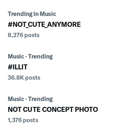 Our tags are now TRENDING under Music, let's keep the fresh tweets coming, everyone!!!

NOT CUTE CONCEPT PHOTO
#NOT_CUTE_ANYMORE #ILLIT_NotCute