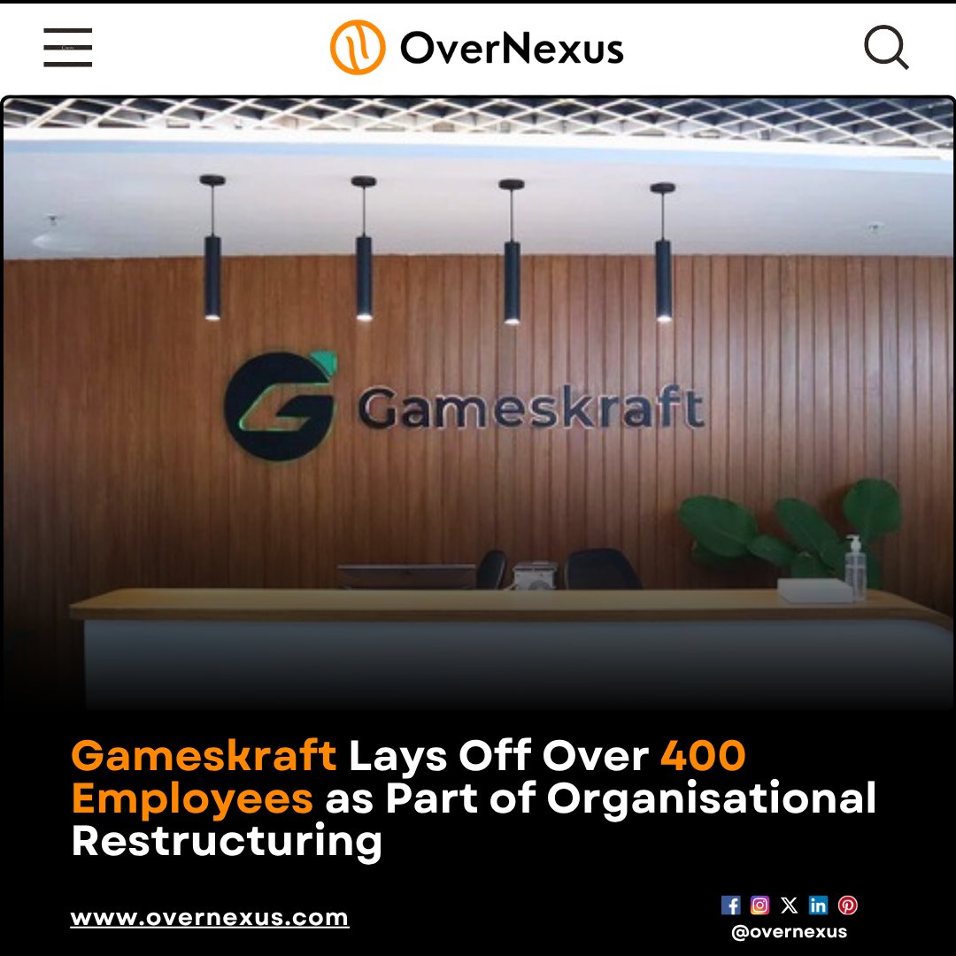 overnexusbiz's tweet image. Gameskraft has laid off nearly 400 employees amid an administrative restructuring due to challenges posed by the new online gaming law that bans real-money games in India. The company now with fewer than 100 staff from about 600.

#OverNexus #Gameskraft #Layoffs #Gaming #biznews