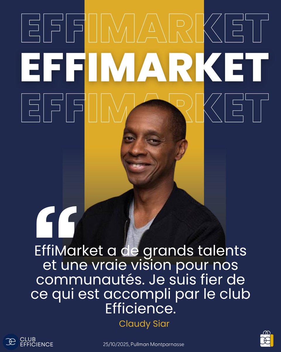 « EffiMarket incarne les talents, la vision et la force de nos communautés. Ensemble, avec le Club Efficience, nous faisons briller l’excellence afrodescendante et bâtissons un écosystème économique solidaire et ambitieux. »
Merci à Claudy Siar pour son soutien 
#EffiMarket