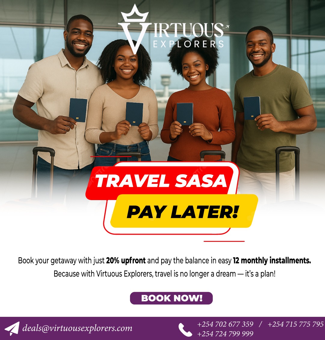 Sarah Mtalii, Woman Empowerment Award winner, introduces SafariPay. Now Kenyans can Travel Sasa, Lisa Later with minimal upfront payments and flexible monthly installments, enjoying curated adventures worldwide. #VirtuousExplorersDeals <a href="/VirtuousClub/">Virtuous Explorers Travel Club</a>