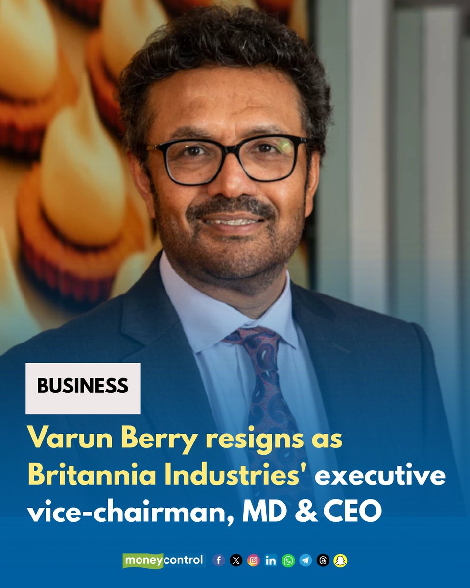 moneycontrolcom's tweet photo. #NewsAlert 🚨 | Varun Berry resigns as Britannia Industries' executive vice-chairman, MD & CEO
Rakshit Hargave has been appointed as new MD & CEO effective December 15
More details ⬇🔗
https://t.co/4sLkRMDUK8
#VarunBerry #Britannia #RakshitHargave https://t.co/AmOLdOekSa