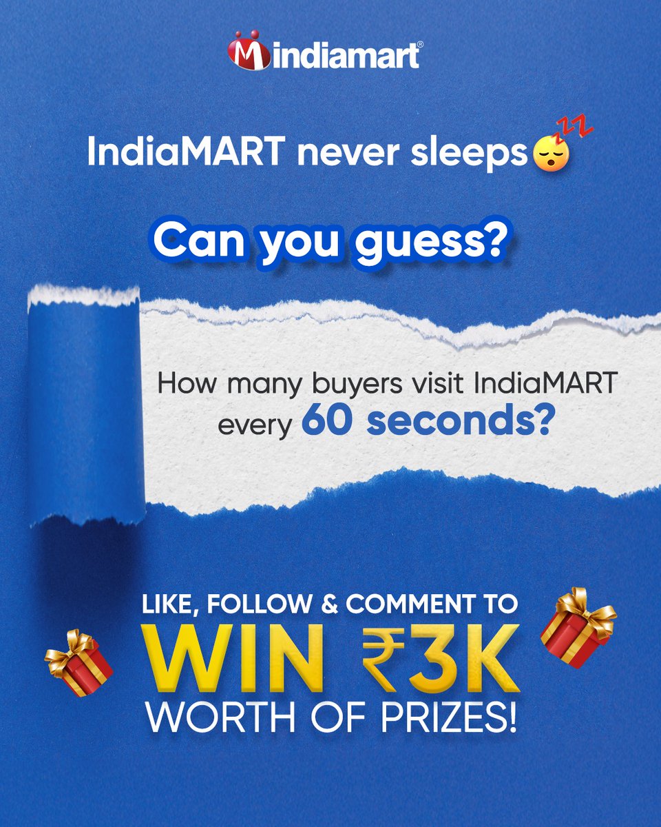 IndiaMART's tweet image. You think you know IndiaMART? Prove it.
Drop your guess and stand a chance to win ₹3K worth of prizes!

Here’s how to enter:
- Like this post
- Follow IndiaMART
- Comment down below
- Tag a friend

#IndiaMART #contest #contestalert #sale #sales #gift #KaamYahinBantaHai #business…