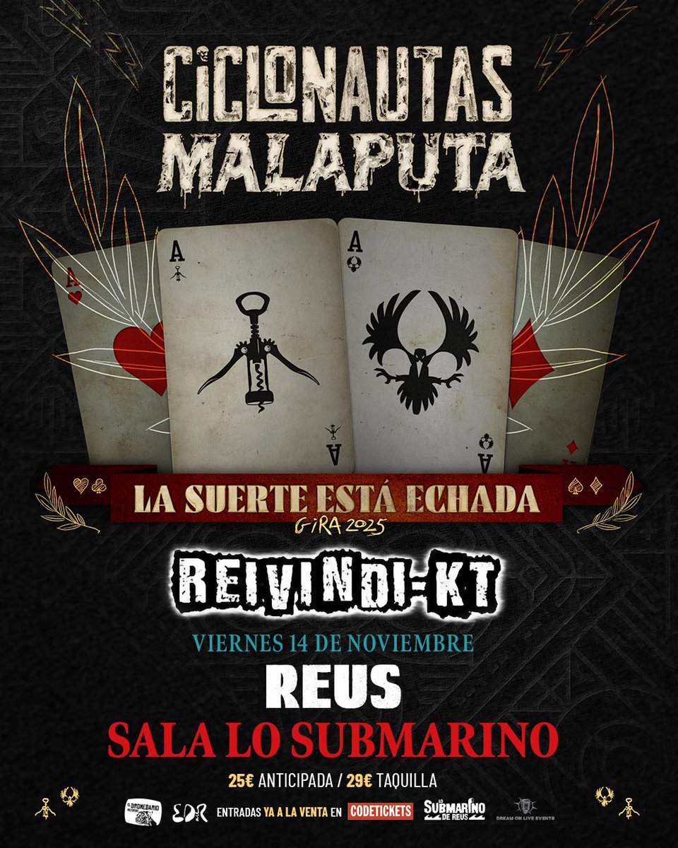 Este viernes 14 de noviembre nueva dosis de ROCK en el REIVINDI-KT de Reus!!! Nos vemos a partir de las 21:30h. 

🎟️ entradas.codetickets.com/entradas/ciclo…