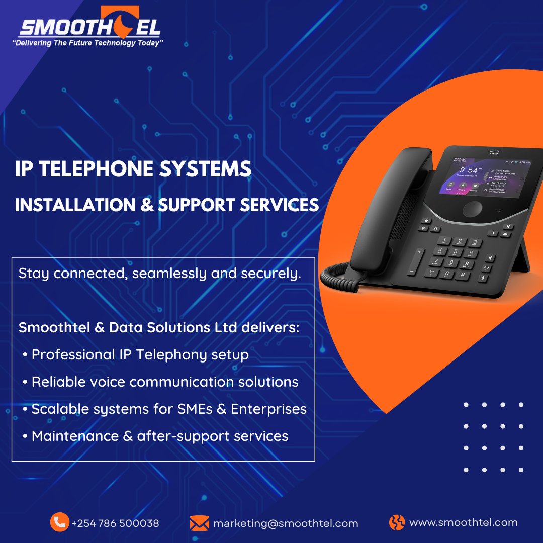 Smoothtel's tweet image. Clear communication, always.
From boardrooms to remote teams - our IP Telephony solutions keep your business connected seamlessly. 
Tap to upgrade → Smoothtel
#Smoothtel #BusinessTech #VoIP #CiscoIPPhones #SmartOffice #itrtg #followtrain