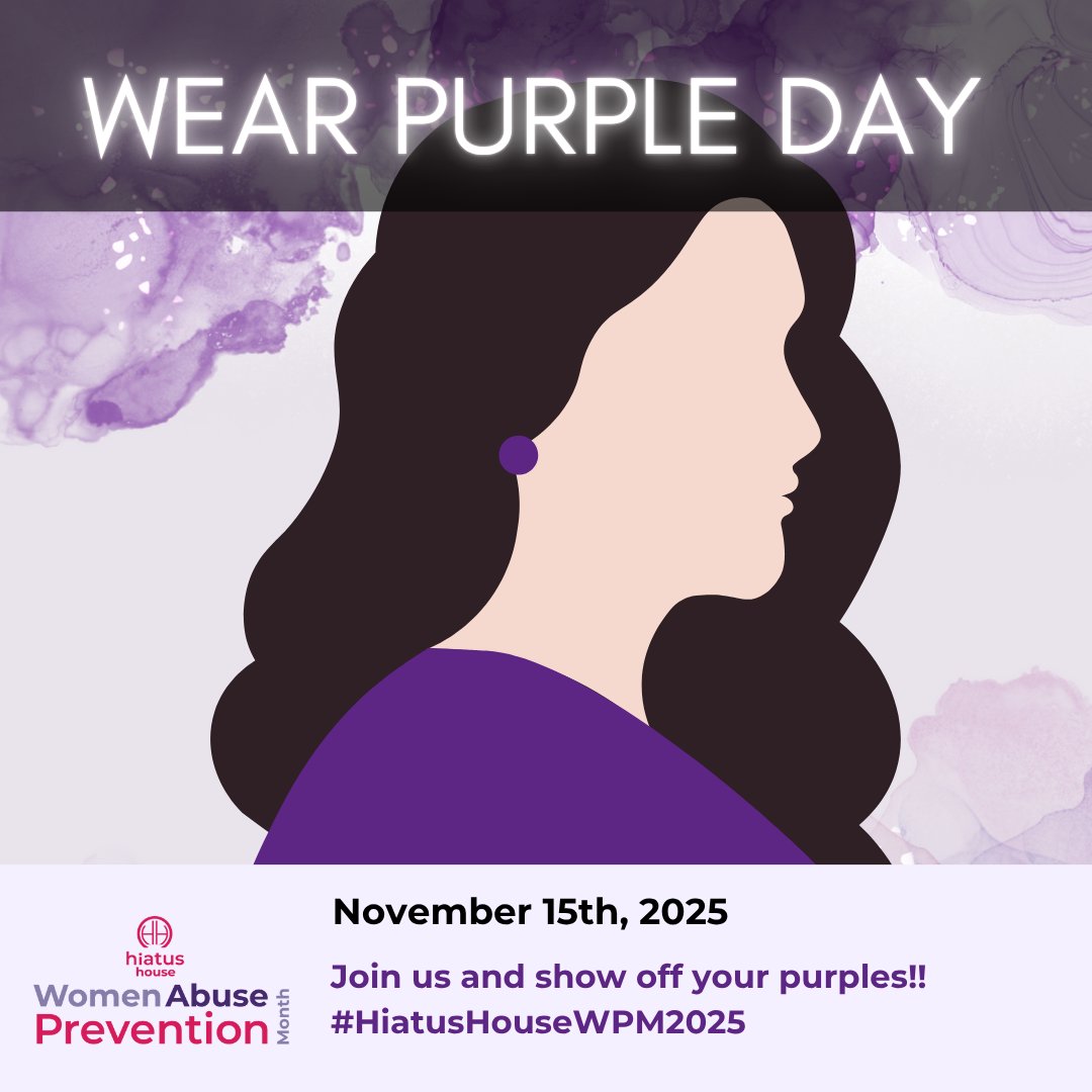 💜 November 15th is #WearPurpleDay! 💜

Together, we can build a community where everyone feels safe, valued, and heard. 💜✨

#WearPurpleDay2025 #HiatusHouse #EndViolence #SupportSurvivors #AwarenessMatters #CommunitySupport
