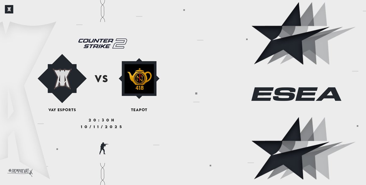 eSportsVAY's tweet image. GAMEDAY | #VAYCS2

🏆 @ESEA 
🆚 #TEAPOT
⏰ 20:30
📺 twitch.tv/deichal

👤 @v999dka 
👤 @RODROOcs 
👤 @nEBcss 
👤 @EPGamer_ 
👤 @dm_cs2 

#SiempreVAY #CS2 #CS #ESEA