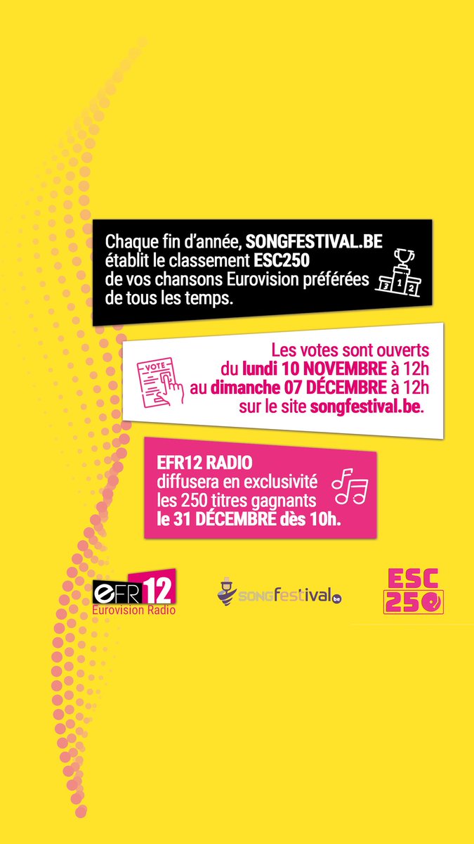 #ESC250

We are thrilled to be collaborating once again with <a href="/Songfestival_be/">Songfestival.be</a> on the legendary ESC 250 chart! ✨

Voting is now open. Vote for your favorite songs! 🎉
