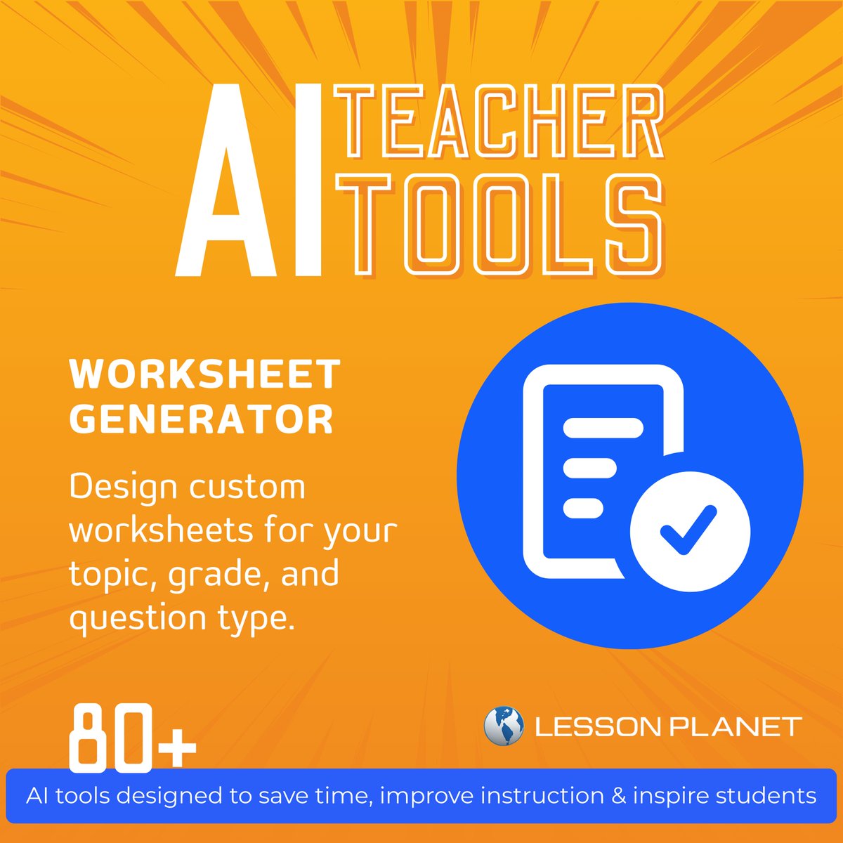LessonPlanet's tweet image. Give your students targeted practice! 🎯 tinyurl.com/yckeha35 Create custom worksheets in seconds based on your topic, grade, and learning standards—designed to support exactly what your class needs. Start creating!✨
#teachertools #edtechtools #TeachWithAI
