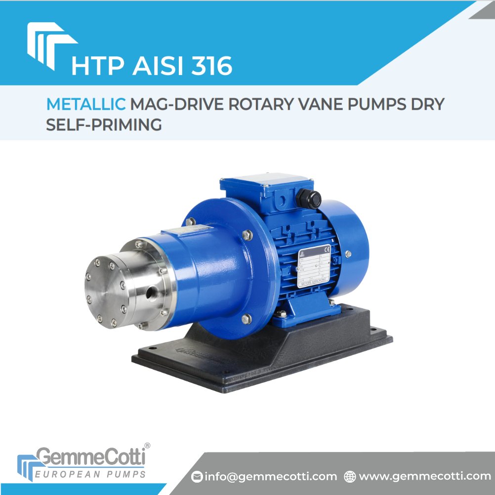 👉 For applications with volatile liquids, hydrocarbons and/or applications with high differential pressure, discover our HTP pumps series.

HTP are rotary vane mag drive pumps made of metallic materials (AISI 316):
➡️ Max flow: 2100 l/h
➡️ Max pressure: 13 bar