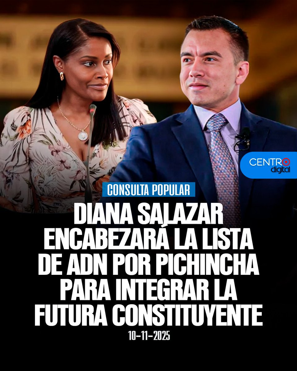 radiocentroec's tweet photo. #ATENCION | La exfiscal general del Estado y actual embajadora de Ecuador en Argentina, Diana Salazar, encabezará la lista de ADN por Pichincha para la Asamblea Constituyente, según anunció el presidente @DanielNoboaOk. Días atrás, Salazar respaldó públicamente la idea de redactar una nueva Constitución que refuerce las herramientas del Estado frente al crimen organizado y el n4rcotráf1co. 
Los Detalles ➡️ https://t.co/tWvTQUEOgh