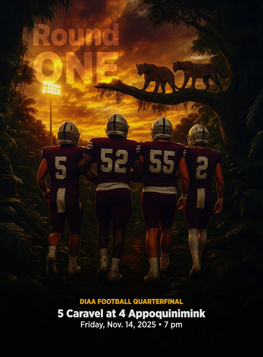 CaravelAcademy's tweet image. We’re headed to the playoffs and will face Appo in the quarterfinal game on Friday, November 14th @ Appo at 7pm!  Tickets must be purchased through GoFan:

gofan.co/app/school/DIAA

Thanks André El Photography for this awesome graphic!

@CaravelFB @DIAA_Delaware