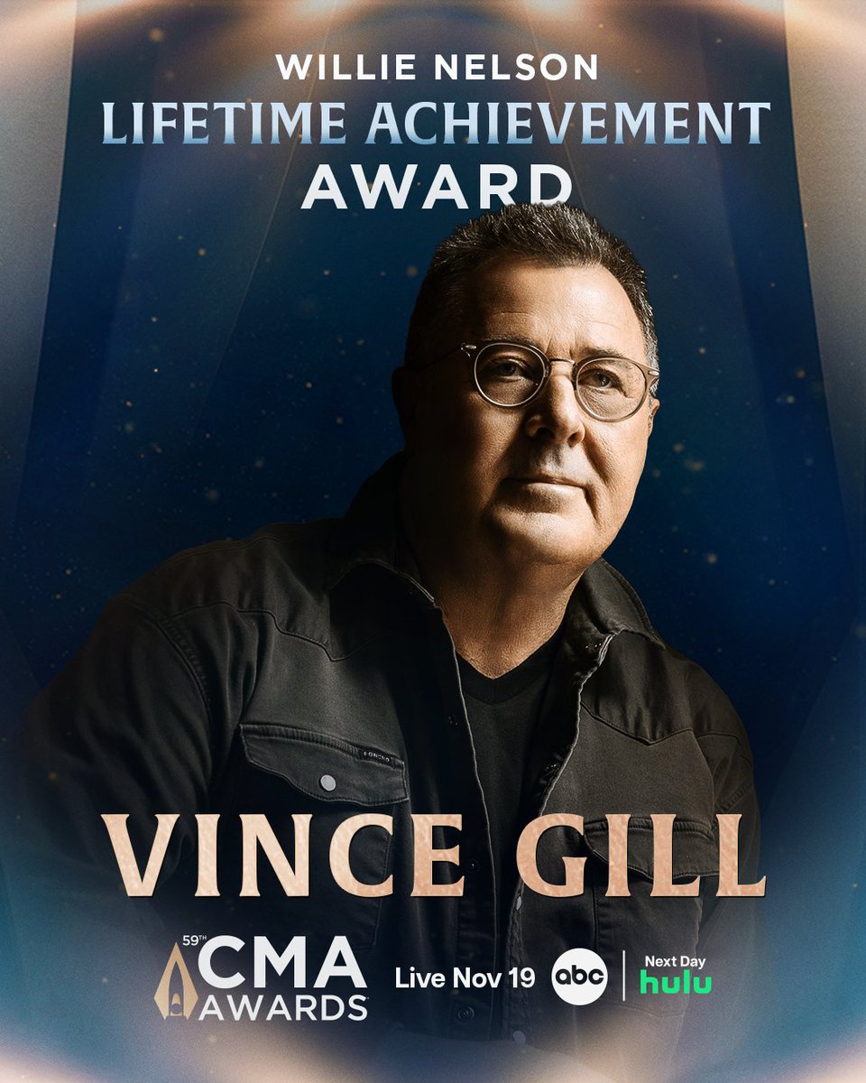 We are thrilled to honor <a href="/VGcom/">Vince Gill</a> with the 2025 Willie Nelson Lifetime Achievement Award at the #CMAawards! ❤️

Watch him accept this award during Country Music’s Biggest Night on Wednesday, Nov. 19 at 8/7c on <a href="/ABCNetwork/">ABC</a>!