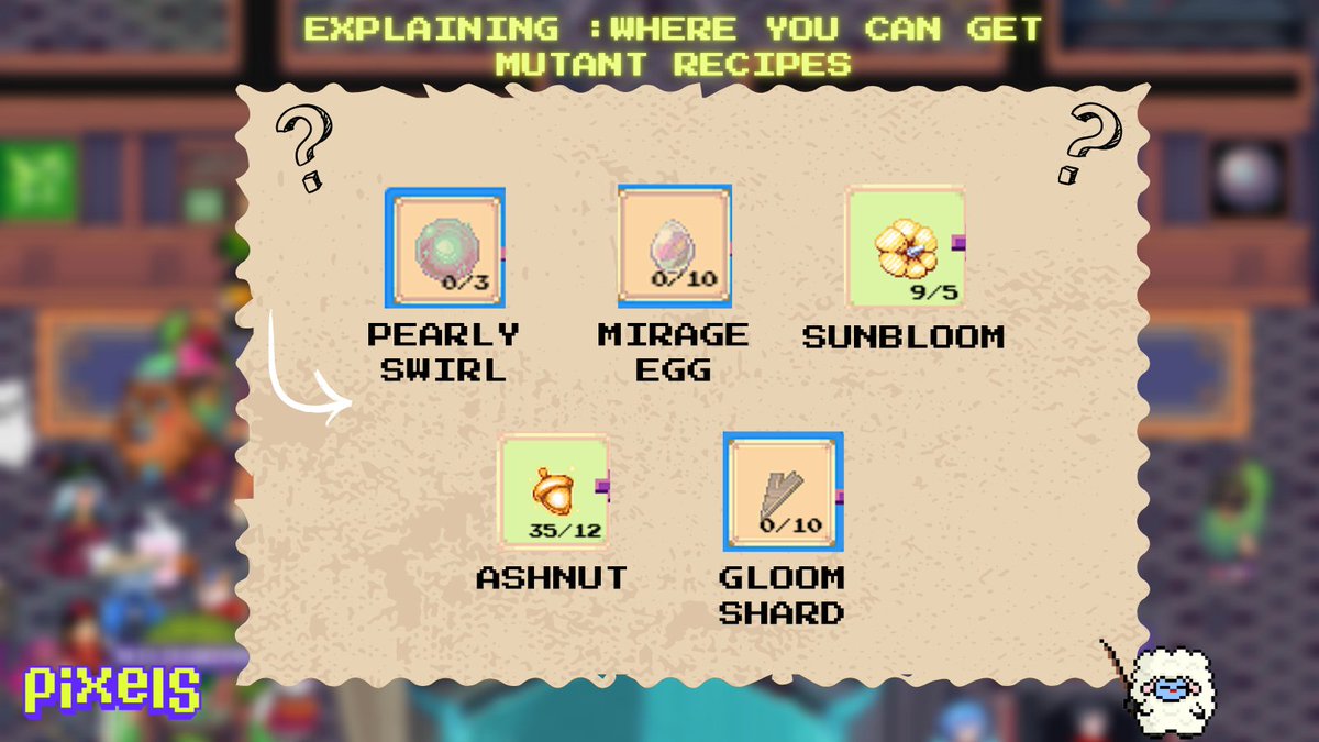 0xmohimaro13's tweet image. Let’s explain where you can find the mutant items needed to create Yieldstones. 

For more details about each mutant item, including where it appears and how it’s used, check the description section or comment section.

@pixels_online #pixelcreator #pixelplain